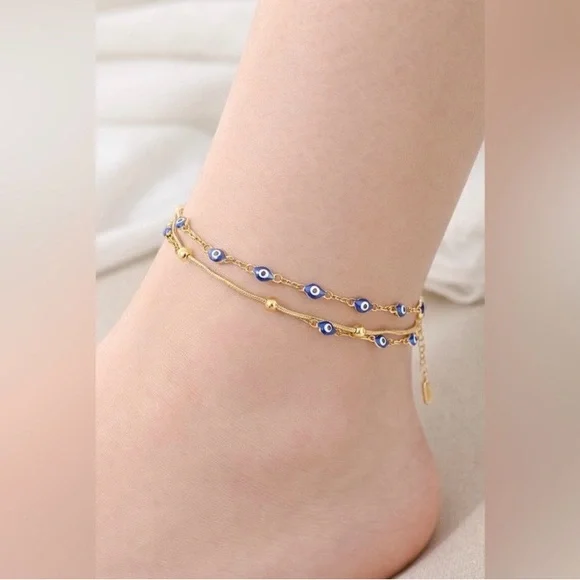 Turkish 18K Gold Evil Eye Anklet